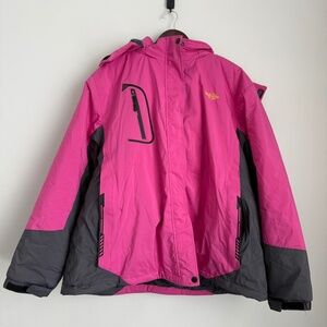 WANTDO Womens 3X Pink Gray Long Sleeve Hooded Full Zip Winter Ski Jacket